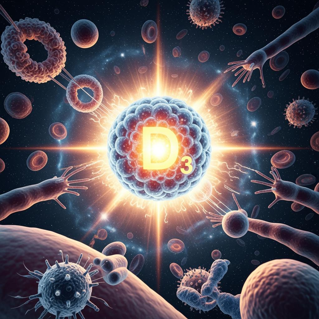 Vitamin D3 mit der explosiven Kraft einer Supernova für unsere stabile Gesundheit. Symbolische Visualisierung.