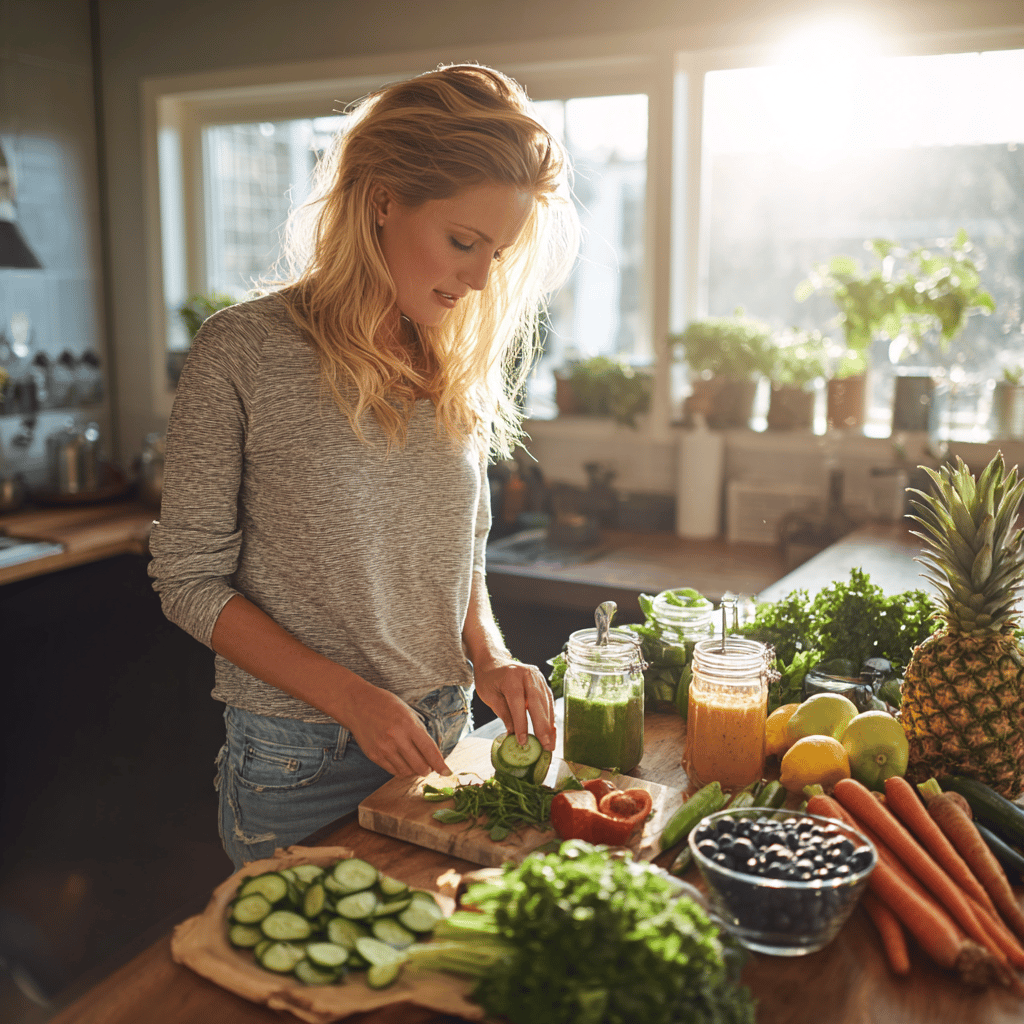 Biohacking ist für diese fitte Dame mit viel gemüse und obst ein genuss. symbolbild.