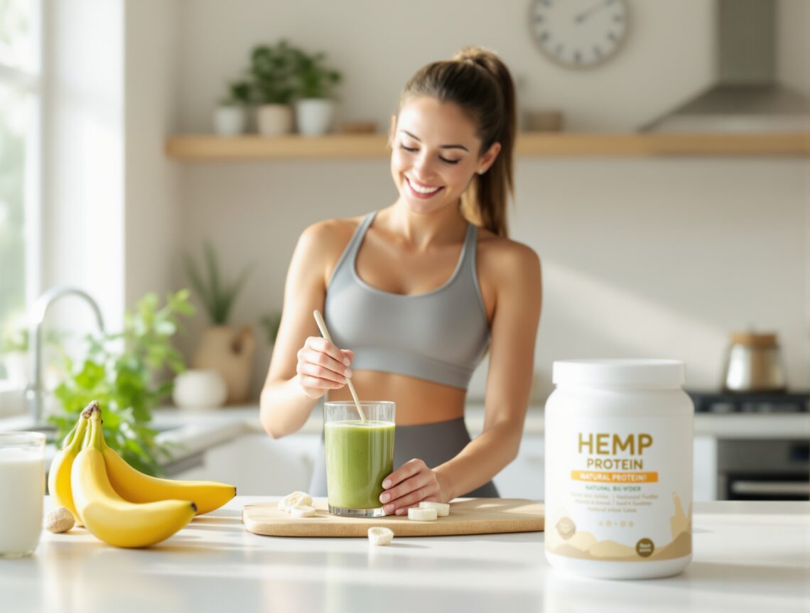Superfood hanfprotein enthält viel eiweiß und wird von dieser sportlichen dmae für ihre fitness genutzt