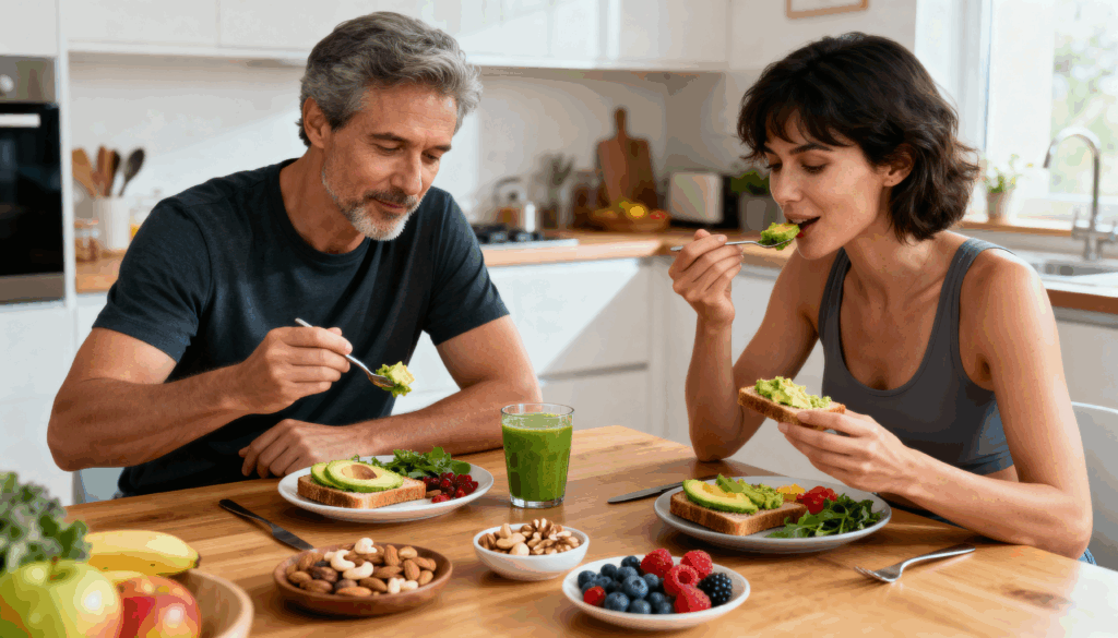 Freepik a 40yearold man and woman sitting at a clean woode 19908