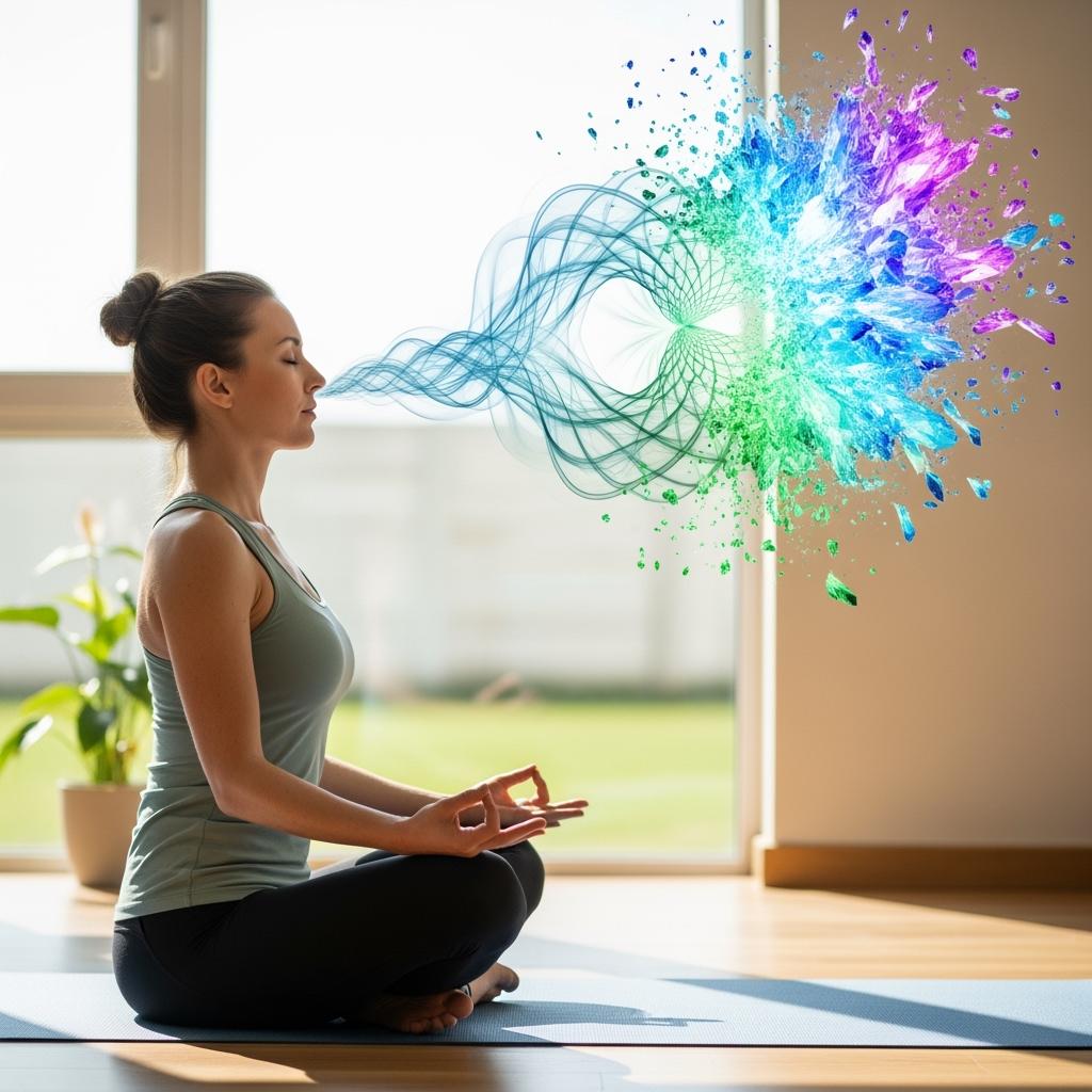 Biohacking mit ruhe. atem als werkzeug zur kontrolle des nervensystems. innehalten. symbolbild.
