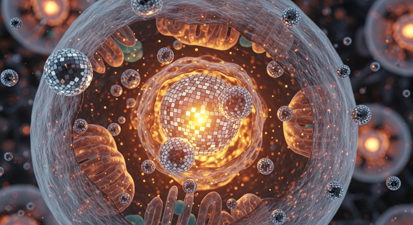 Mitochondrien zellenergie wie disco fieber, voll kraft und aktivität. symbolbild.