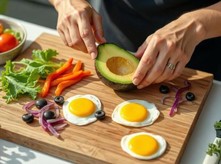 Avocado und Eier sind gesund und schmecken köstlich zum Frühstück