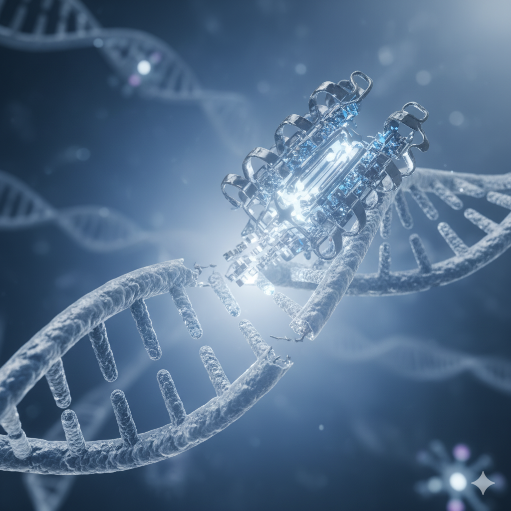 Telomerase in aktion. dna reparatur im detail. symbolische illustration.