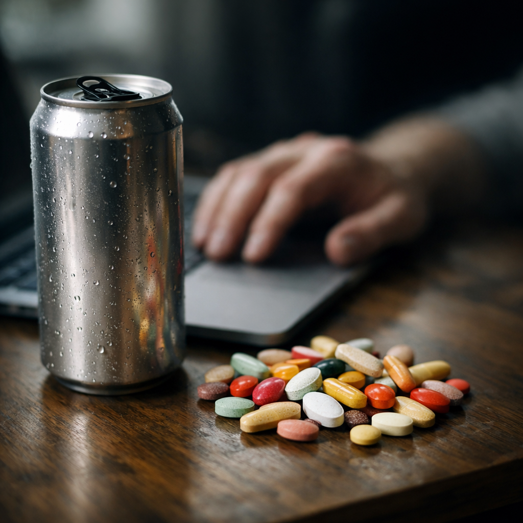 Biohacking für Gehirngesundheit mit Supplementen soll genau geprüft werden. KI Visual.