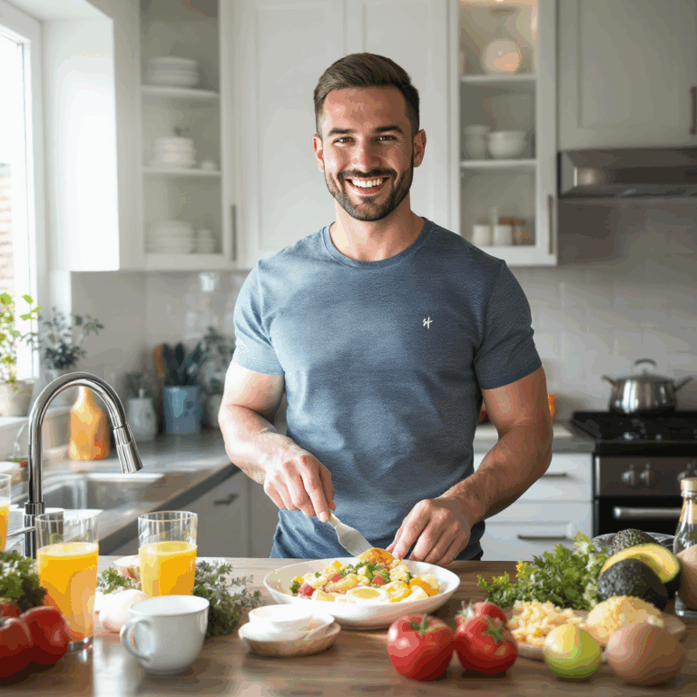 Biohacking ist für diesen sportler eine gesundes essen mit eiern., avocados und tomaten.