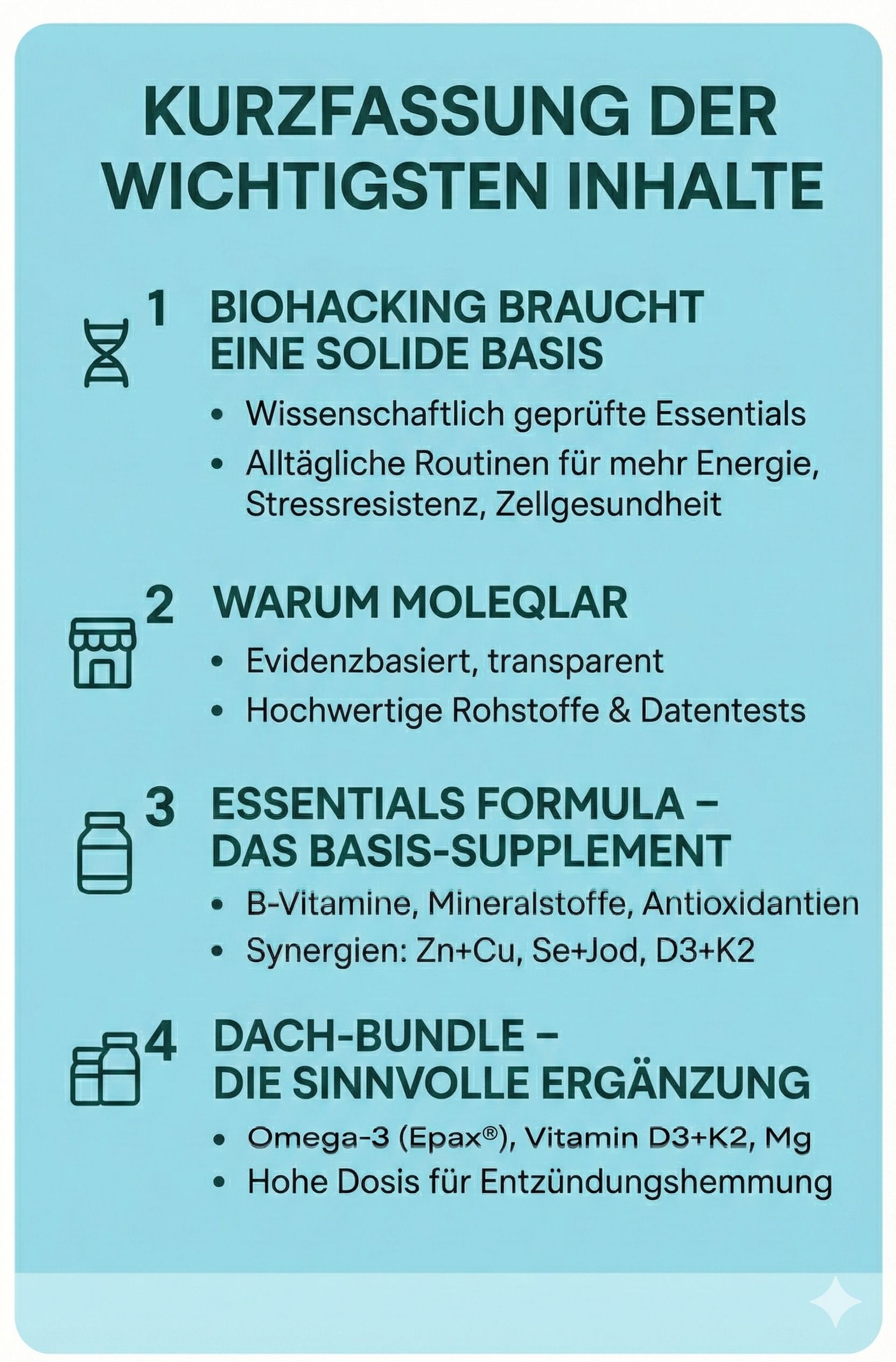 Infografik Kurzfassung Essentials MOLEQLAR. 