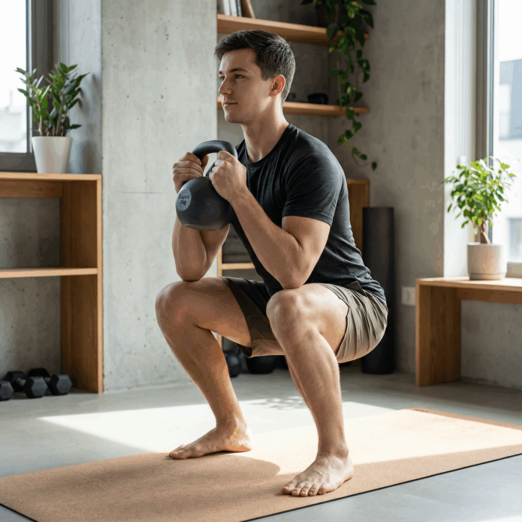 Biohacking mit Krafttraining ist für diesen fitten Mann im Home Gym ein tägliches Programm. Symbolbild.