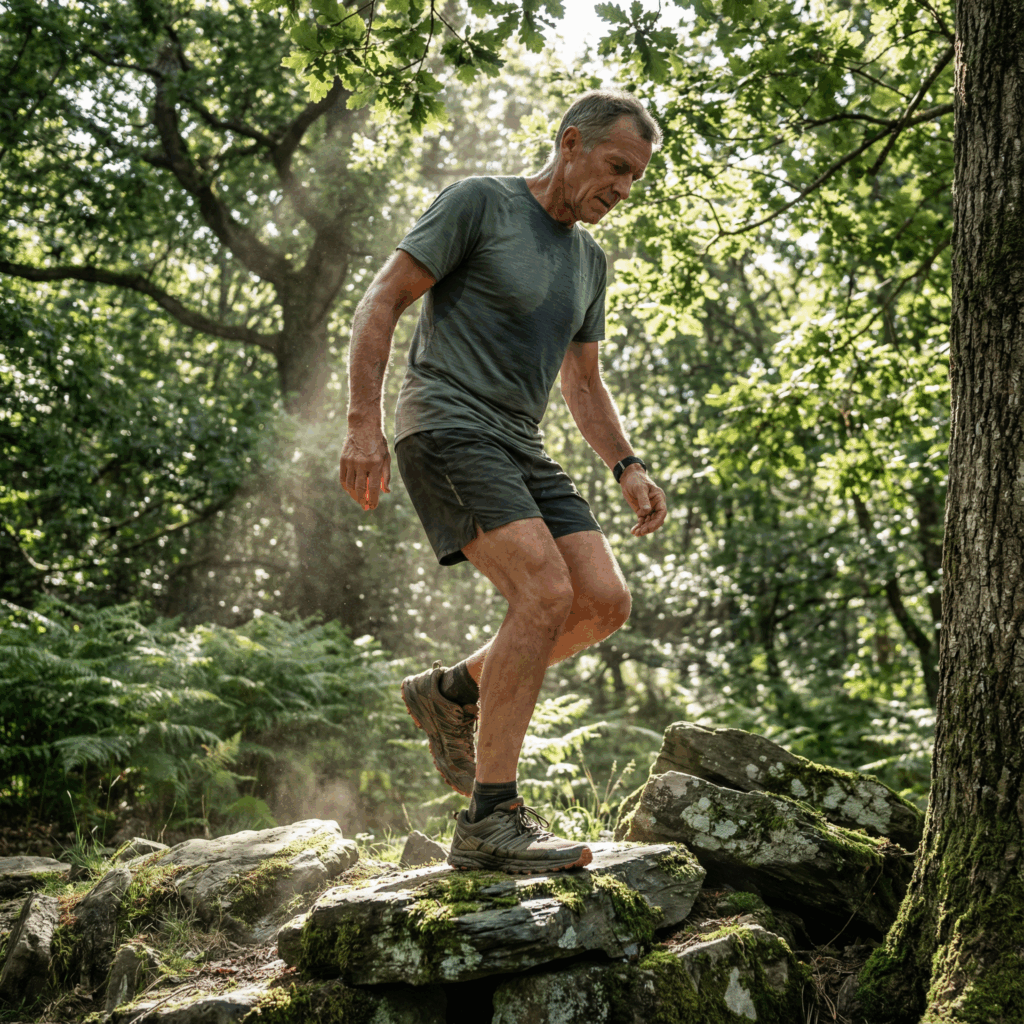 Longevity Praxis kann auch Sport wie Trailrunning sein. Wie dieser Senior es macht. Symbolbild.,