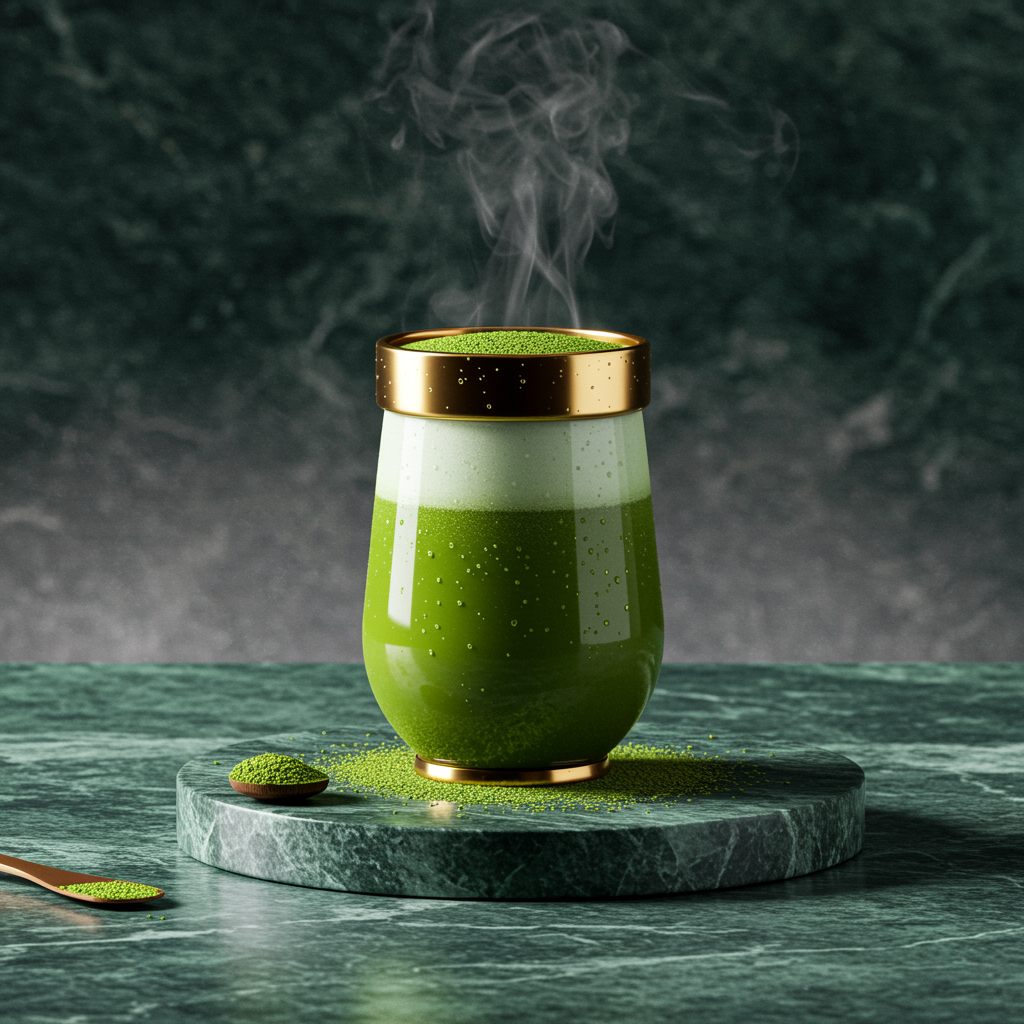 Matcha Tee appetitlich präsentiert als tägliches Gesundheitsritual. Symbolbild.