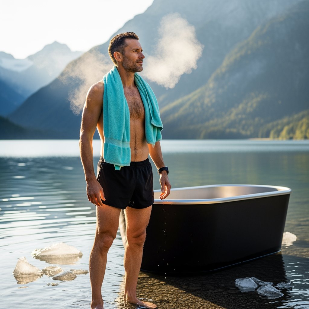 Hormesis mit Kältereizen, ein bisschen Stress für Gesundheit. KI Visual. 