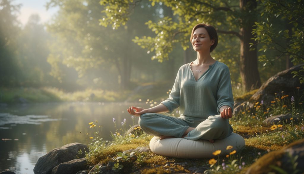 Person in Meditationshaltung praktiziert Loving-Kindness-Meditation zur Vagusnerv-Aktivierung