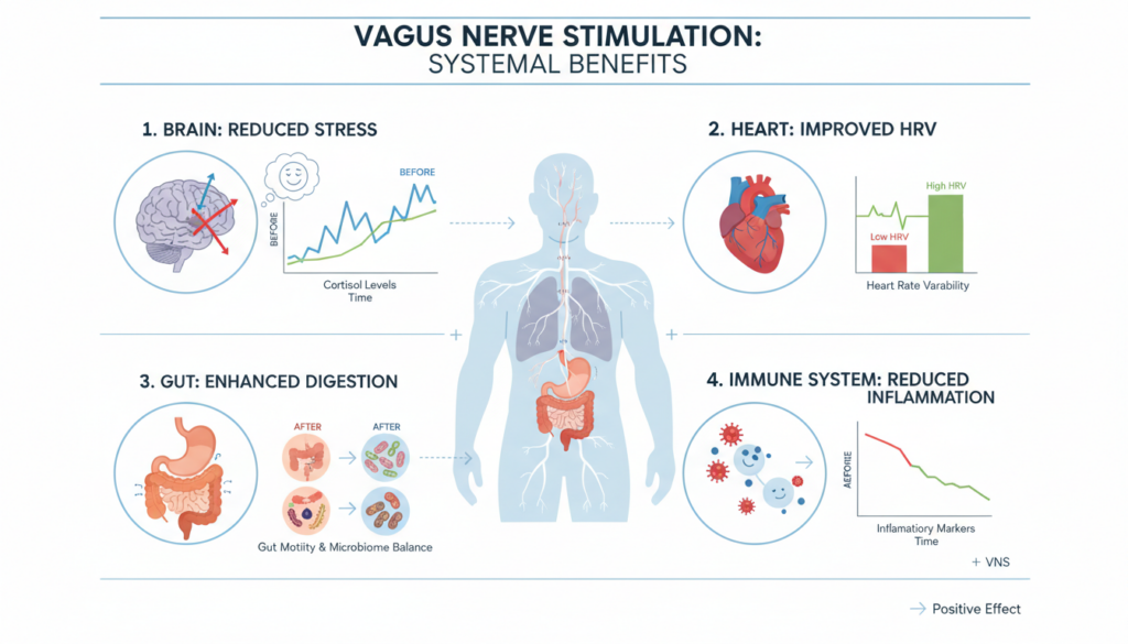 Wissenschaftliche Darstellung der Wirkung von Vagusnerv-Stimulation auf verschiedene Körpersysteme